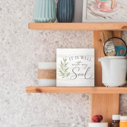Christian It Is Well With My Soul Wood Box Sign Desk Decor 5X5 - color: My Soul