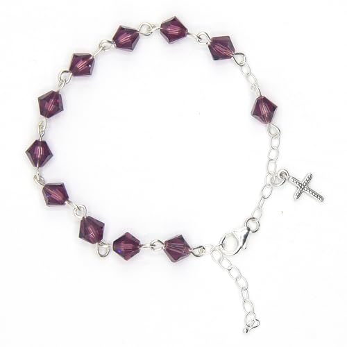Catholic Communion Rosary Bracelet Created with Swarovski® Crystals, Glass - color: Amethyst - February