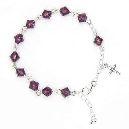 Catholic Communion Rosary Bracelet Created with Swarovski® Crystals, Glass - color: Amethyst - February