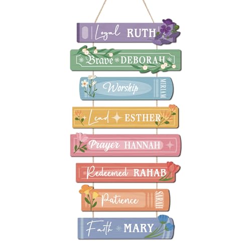 IARTTOP Women of The Bible Verse Christian Floral Wooden Hanging Sign - color: Faith