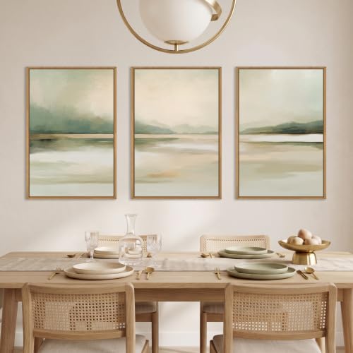 DRACIT Large Abstract Sage Green Landscape Framed Canvas Wall Art-16"x24"x3 - color: Abstract Sage Green Pastel Wall Art, size: 16"L x 24"W