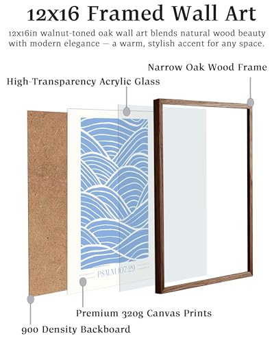EcoHest 12x16 in Psalm 107:29 Ocean Waves Framed Christian Wall Art - color: Walnut Framed Christian, size: 16"L x 12"W