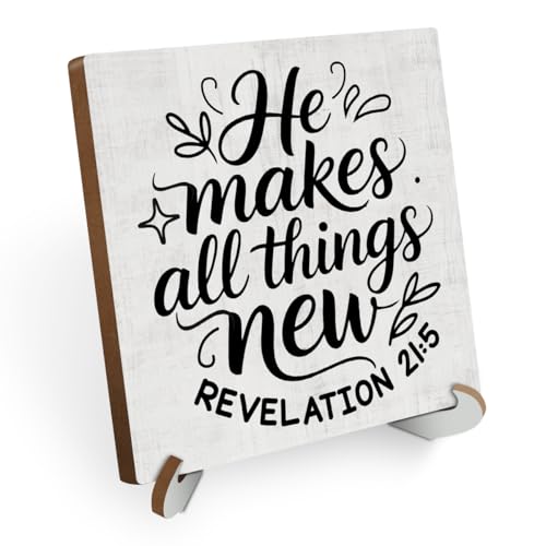 Inspirational Christian Desk Decor Wood Sign, Religious Gifts, Bible Scripture Desk Decorations Faith Based Gifts for Women Friend Teacher Office Work Bedroom Home Decor Wooden Plaque With Stand - color: All Things 746