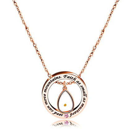 Uloveido Christian Circle Round Ring Necklace Engraved Faith As Small As A Mustard Seed Can Move Mountains Y958 - style: Pink CZ-rose gold-Drop