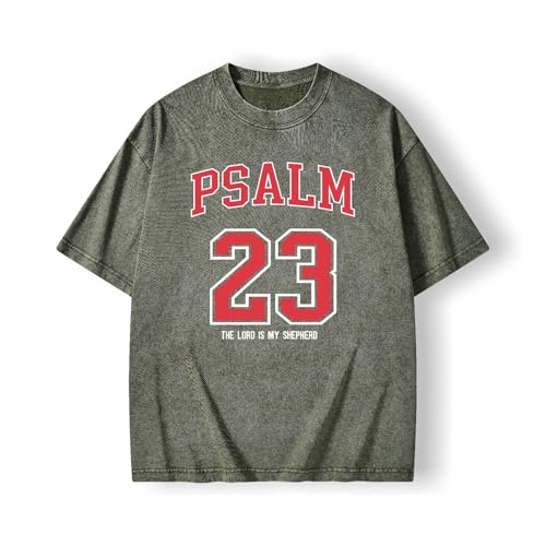 Graphic Tees Summer Women Men Cotton Novelty Oversized Crew Neck Psalm of Bible Christian Washed T-Shirt - color: Army Green, size: 5X-Large