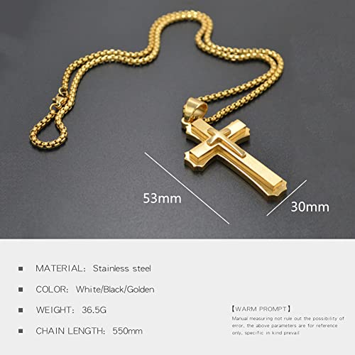 OLEVS Men's Cross Pendant Necklace Large Stainless Steel Cross Pendant Necklace for Men Women - color: gold-all