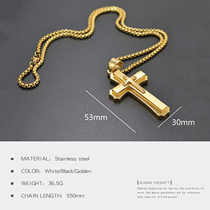OLEVS Men's Cross Pendant Necklace Large Stainless Steel Cross Pendant Necklace for Men Women - color: gold-all