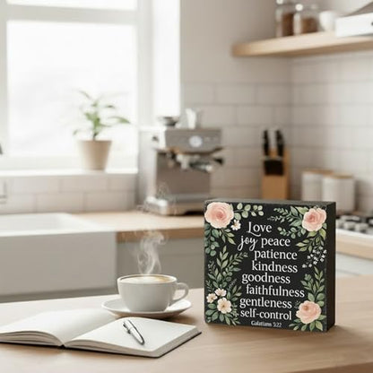 Fruit of the Spirit Wood Box Sign, Black, 5x5 Inch - color: Black-009