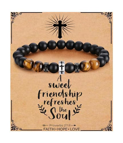QWNHONEY Cross Bracelet for Men Son Brother Boyfriend Father Dad Husband Father's Day Birthday Christian Religious Faith Graduation Anniversary Christmas Jewelry Gift for Man - style: A Friendship Refreshes the Soul