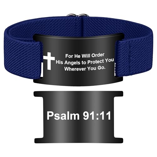 Bible Verse Cross Bracelet for Women Men, Christian WWJD Jesus is King Jewelry Gift Adjustable Bracelet - color: Blue