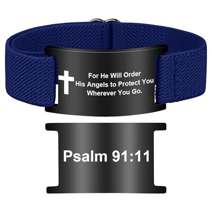 Bible Verse Cross Bracelet for Women Men, Christian WWJD Jesus is King Jewelry Gift Adjustable Bracelet - color: Blue