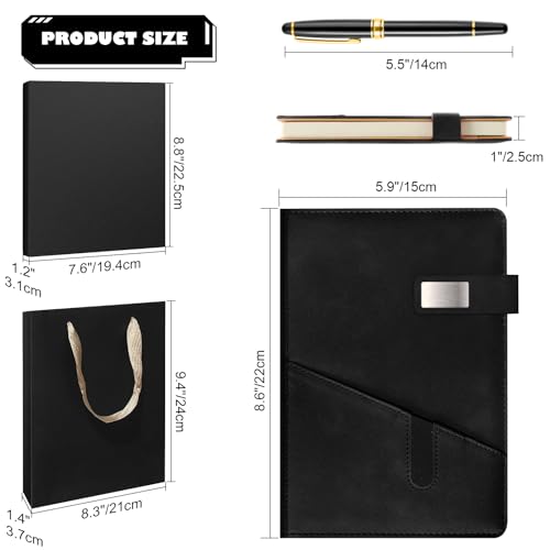 A5 Lined Leather Notebook and Pen Set with Gift Box, 240 Pages Refillable Journal with Pocket and Magnetic Buckle, Hardcover Daily Diary for Men and Women Business Travel Personal Writing- Black - color: Black