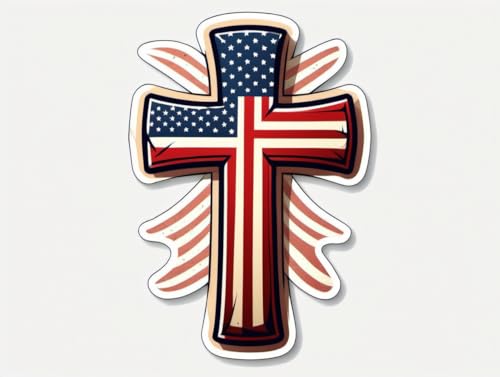 American Flag Cross Vinyl Sticker 5 Inch Waterproof Christian Patriotic Decal Jesus Faith Religious USA Graphic for Car Truck Laptop Window Water Bottle Bumper - color: 08