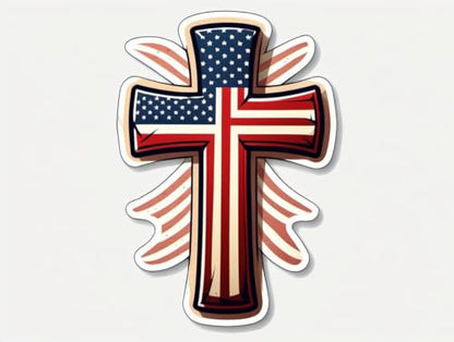 American Flag Cross Vinyl Sticker 5 Inch Waterproof Christian Patriotic Decal Jesus Faith Religious USA Graphic for Car Truck Laptop Window Water Bottle Bumper - color: 08