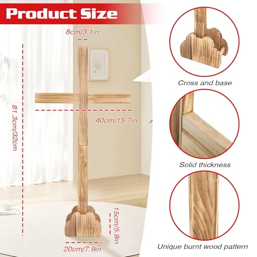 Kuabiz Large Wood Cross 32 Inch Easter Wood Standing Cross Decoration Jesus Christ Catholic Crafted Supplies He Is Risen Outdoor Decor for Home Wedding Communion Churchr (Lighting Not Included)