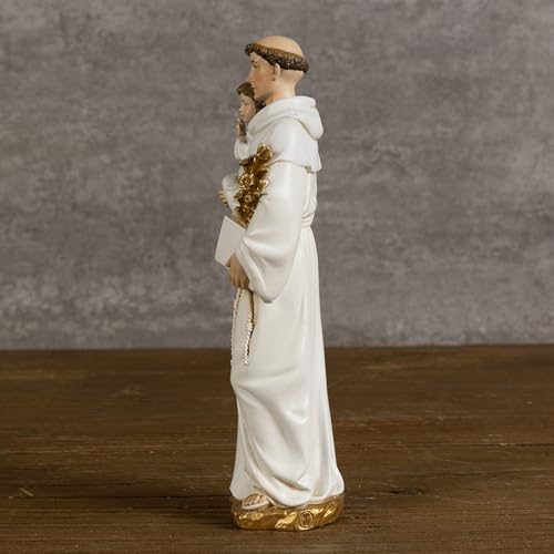 BC Catholic St. Anthony Statue, 6" H Blessed Saint Figure - color: Gold&white St. Anthony