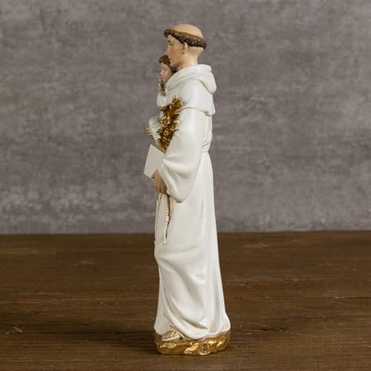 BC Catholic St. Anthony Statue, 6" H Blessed Saint Figure - color: Gold&white St. Anthony
