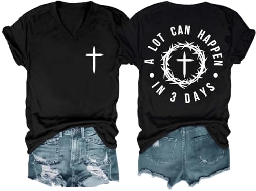 A Lot Can Happen in 3 Days Shirt, Funny Christian Shirts Men Alot Can Happen in Three Days Faith Cross Tshirt - color: Black-1, size: XX-Large