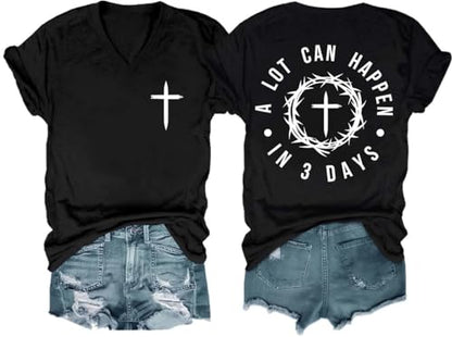 A Lot Can Happen in 3 Days Shirt, Funny Christian Shirts Men Alot Can Happen in Three Days Faith Cross Tshirt - color: Black-1, size: Medium