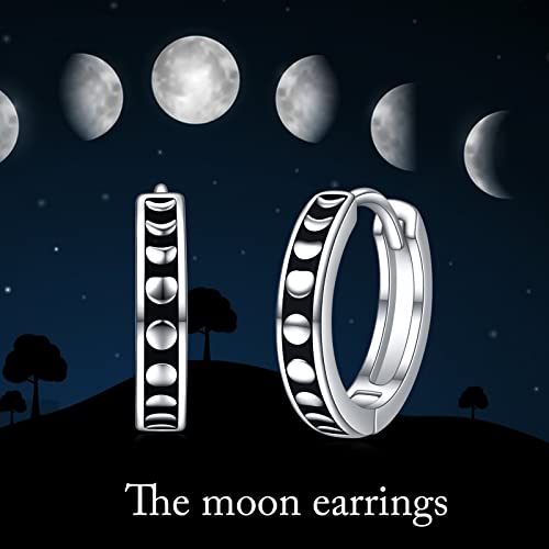 AOBOCO Black Hoops Earrings for Men Sterling Silver Viking Celtic Cross Heart Skull Round Triangle Hoop Earrings Birthday Father Day Christmas Jewelry Gifts for Men Women Friends - style: Round Moonphase Hoops