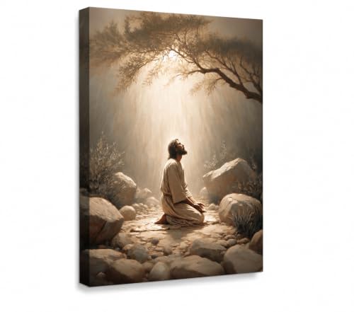 CXKAWM Jesus in Gethsemane Wall Art, Christian Canvas Prints, 12x16in - color: Jesus Prayers Wrapped Canvas, size: 12x16in