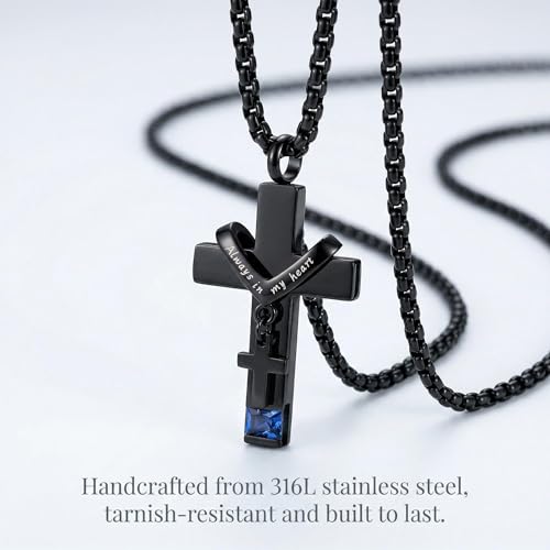 YOUFENG Birthstones Urn Necklaces for Ashes Cross Cremation Pendant Urns for Human Ashes Memorial Keepsake Locket Jewelry - style: September-birthstones
