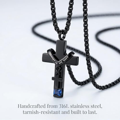 YOUFENG Birthstones Urn Necklaces for Ashes Cross Cremation Pendant Urns for Human Ashes Memorial Keepsake Locket Jewelry - style: September-birthstones