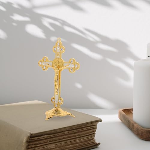 Cross Figurine Jesus Carrying Cross Statue for Home and Office Decoration Western Religious Statue Catholic Gifts Desktop Jesus Sculpture and Figurine