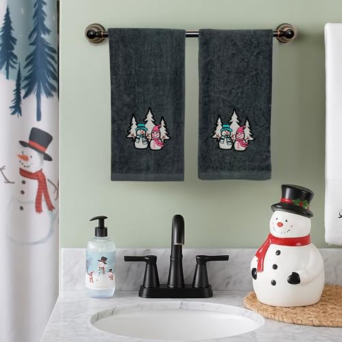 Christmas Grey Guest Hand Bathroom Towels Decorative Winter Snowman, 16x26" - color: Charcoal Grey