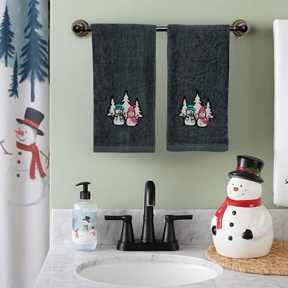 Christmas Grey Guest Hand Bathroom Towels Decorative Winter Snowman, 16x26" - color: Charcoal Grey