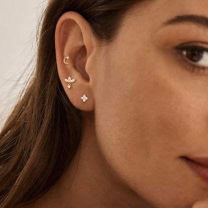 Flat Back Earrings - 14K Gold Plated Tiny CZ Butterfly Cross Moon Flat Back Stud Earrings Dainty Cartilage Earring Set Hypoallergenic Helix Earrings for Women Trendy Tragus Piercing Jewelry - color: Gold-Set3