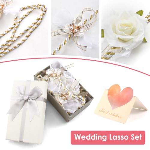 Lazo para Boda Set, Wedding Lasso Traditional Catholic Ceremony Cord with Lazo de Bodas para los Novios - color: White