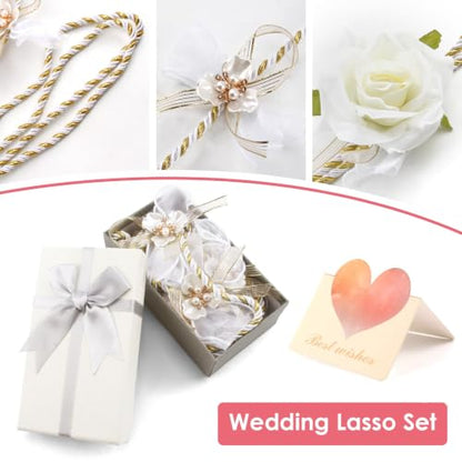 Lazo para Boda Set, Wedding Lasso Traditional Catholic Ceremony Cord with Lazo de Bodas para los Novios - color: White