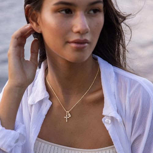 Gold Cross Necklace for Women: 14K Gold Plated Dainty Cross Pendant Non-Tarnish Necklace, Faith Crucifix Chain Jewelry, Elegant Religious Gifts - style: Pear-shaped Cross