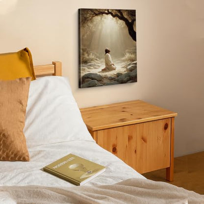 Christian Jesus Praying Wall Art Religious Canvas Print Picture Framed - color: color-F
