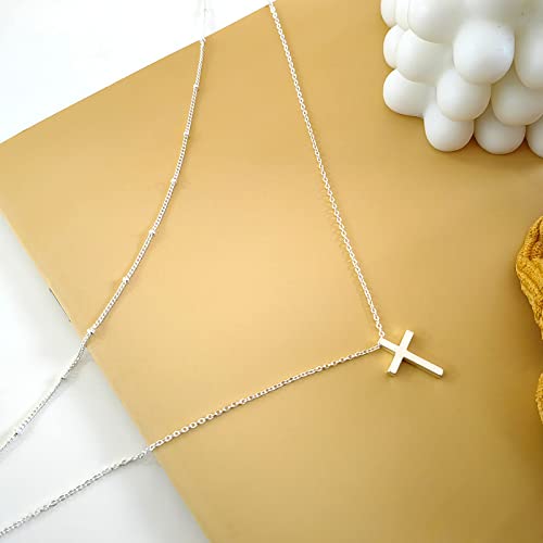 Luxval Cross Necklace for Women -Dainty 14K Gold Plated Cross Necklace Layered Gold Cross Necklace Cross Choker Necklace Gold Cross Necklaces for Women Trendy Gold Jewelry Gifts for Women - color: Silver-Layered Cross