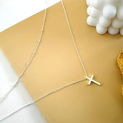 Luxval Cross Necklace for Women -Dainty 14K Gold Plated Cross Necklace Layered Gold Cross Necklace Cross Choker Necklace Gold Cross Necklaces for Women Trendy Gold Jewelry Gifts for Women - color: Silver-Layered Cross