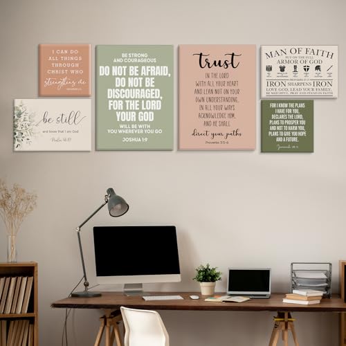 Set of 6 Framed Motivational Christian Bible Verse Wall Art - color: Christian