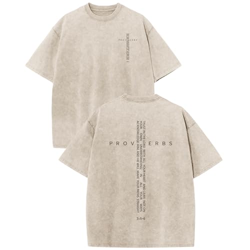 Christian Cross Shirts for Men Jesus Faith Bible Verse Religious God Tshirts Oversized Acid Wash Vintage Graphic Tee - color: Apricot, size: X-Large