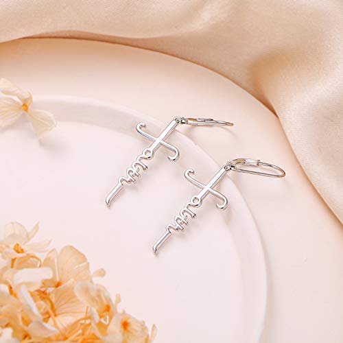 925 Sterling Silver Infinity Love of God Simple Dainty Faith Cross Dangle Earrings Religious Gift for Women - color: Faith