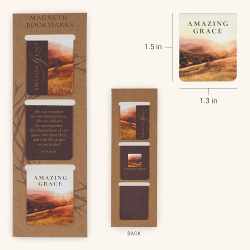 Christian Art Gifts Inspirational Magnetic Bookmark Pagemarker Set for Men & Women: Amazing Grace, Scenic Brown Multicolors & Encouraging Bible Verse, Reading, Books, Bibles, 3 Piece Set