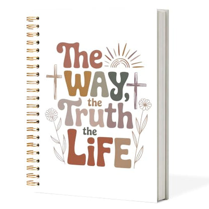 Boho Christian Spiral Notebook Journal 5.5x8.3in, the Way the Truth the Life Religious Scripture Hardcover Journal Notebook for Church Study Work Office, Christian Gifts for Women Men - color: the Way the Truth the Life