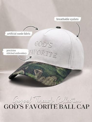 Christian Hat for Men Women - Premium Embroidered Faith Baseball Cap - Religious Jesus Gifts, Mesh Back Trucker Hats - color: God's Favorite-camo