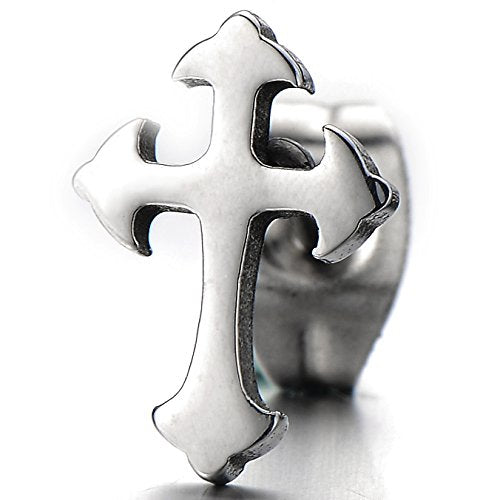 Pair Unisex Plain Cross Stud Earrings of Stainless Steel for Man and Women - color: A-Metal Color:Silver