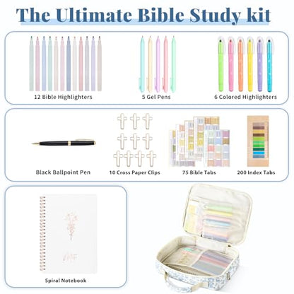 Personalized Initial Bible Cover Case for Women Bible Bag w/Study Supplies - color: Blue Flower, size: L