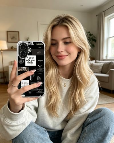 Christian Quotes Phone Case Compatible with iPhone 17, Black Aesthetic Collage Phone Cover for iPhone 17 - color: Christian Quotes