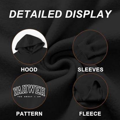 Christian Jesus Hoodies For Men Graphic Yahweh Hoodie Bible Verse God Sweatshirt Religious Faith Cotton Pullover Tops - color: Black, size: Large