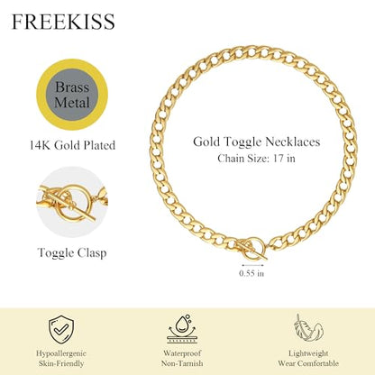 Freekiss 3-Piece Layered Toggle Necklace for Women - color: Toggle Style2 Gold