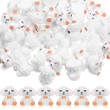 Suzile 50pcs Mini Resin Sheep with Cross Christmas Religious Lamb Figurine