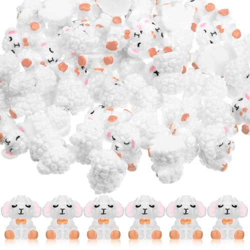 Suzile 50pcs Mini Resin Sheep with Cross Christmas Religious Lamb Figurine
